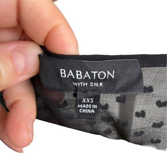 BABATON Swiss Dot Silk Blend Sheer Lined Blouse Flowy Light Black 3/4 sleeve XXS - Picture 8 of 14